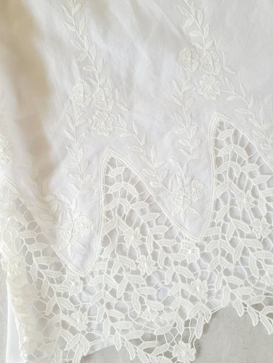 White Cotton Eyelet Embroidered Lace Crochet Trim Sleeveless Top Large Boho - Picture 3 of 8